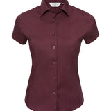 Women's Professional Cotton Short Sleeve Fitted Shirt - Burgundy