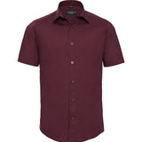 Men's Professional Cotton Short Sleeve Fitted Shirt - Burgundy