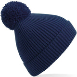 Unisex Navy Beechfield Engineered Knit Ribbed Pom Pom Beanie - Navy