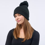 Unisex Classic Knit Pom Pom Beanie - Black