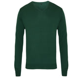 Men's Knitted V Neck Sweater - Bottle Green