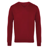 Men's Knitted V Neck Sweater - Burgundy