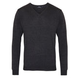 Men's Knitted V Neck Sweater - Charcoal