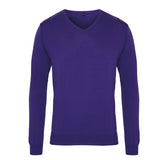 Men's Knitted V Neck Sweater - Purple