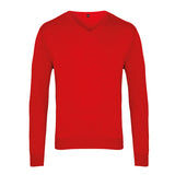 Men's Knitted V Neck Sweater - Red