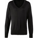 Women's Knitted V Neck Sweater - Black