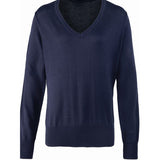 Women's Knitted V Neck Sweater - Navy