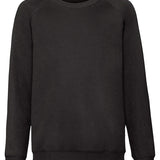 Unisex Classic Raglan Style Ribbed Neck Cotton Sweatshirt - Black