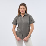 Women's Professional Short Sleeve Breathable Poplin Blouse - Dark Grey