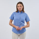 Women's Professional Short Sleeve Breathable Poplin Blouse - Mid Blue