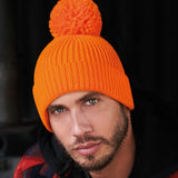 Unisex Classic Knit Pom Pom Beanie - Orange