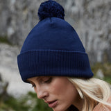 Unisex Navy Beechfield Engineered Knit Ribbed Pom Pom Beanie - Navy